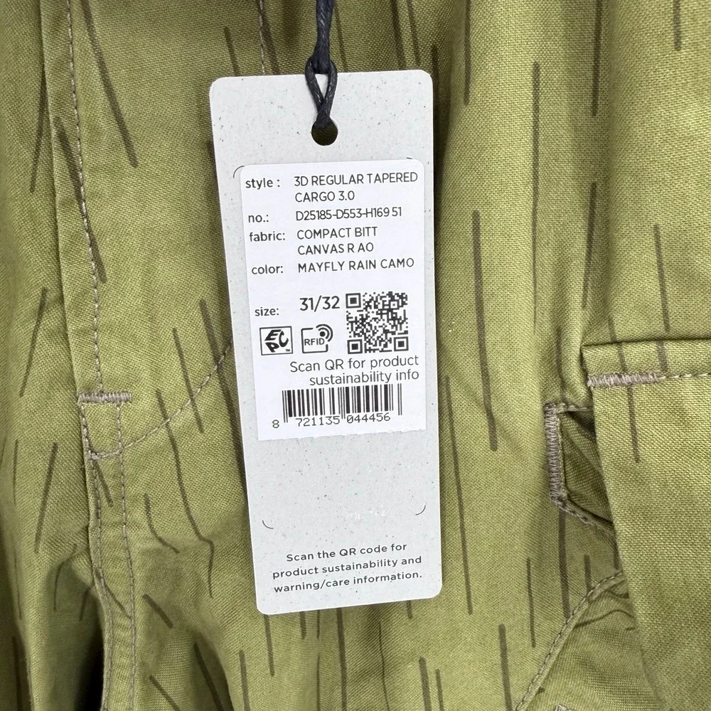 NEW G-Star Raw Mens 31/32 Cargo Pants 3D Regular Tapered Mayfly Rain Camo Green‎